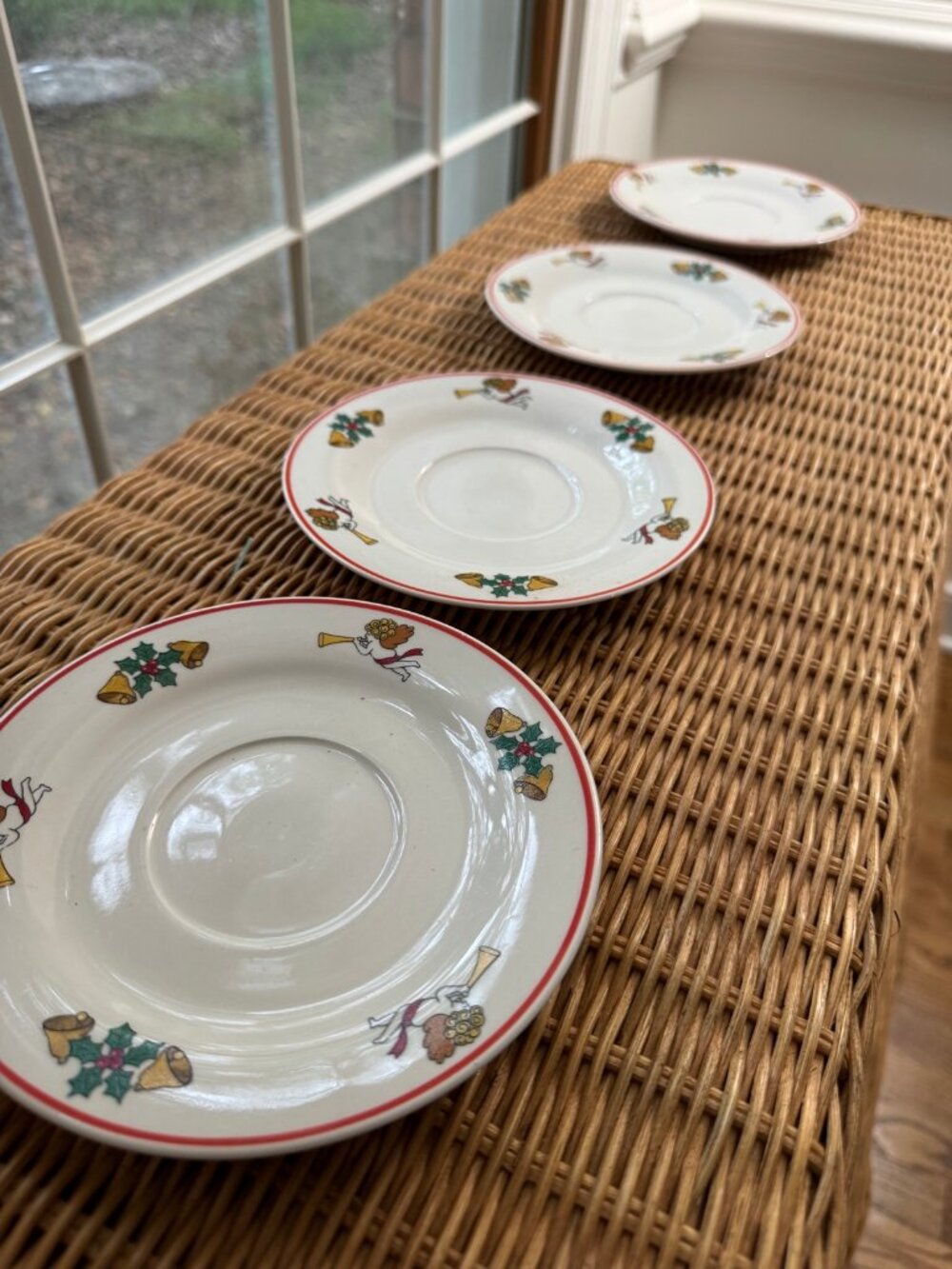 Christmas Dessert Plates with Holly Bells Cherubs | Set of 4